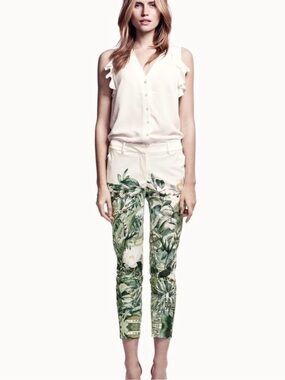 H&M Conscious Collection Botanical Floral Ankle Pants Size 2